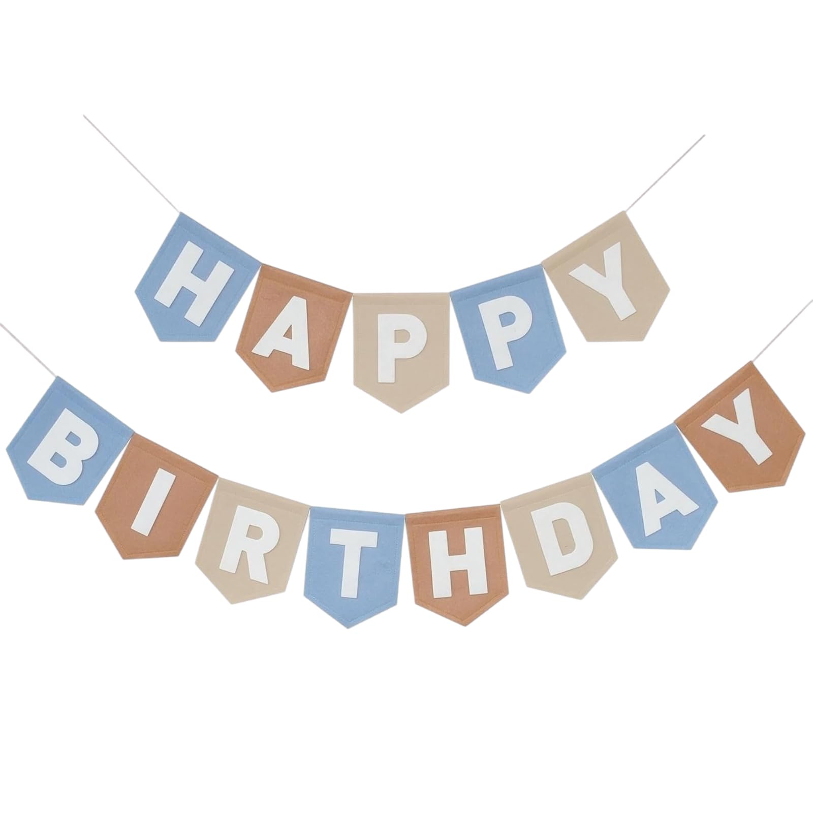 Xecamuvila Pennant Flag Bunting β Felt Banner Happy Birthday Banner with Blue & Brown Pattern, Felt Flag Pattern Bunting for Kids & Adults, Vintage Party Decoration, Easy to Use & Widely Used