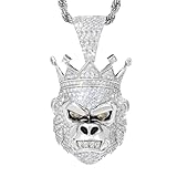 YIMERAIRE 4.23 Carats Moissanite King Kong Necklace D Color VVS1 Clarity Iced Out Animal Gorilla Head Pendant S925 Sterling Silver Moissanite Necklace for Men Hip Hop Jewelry