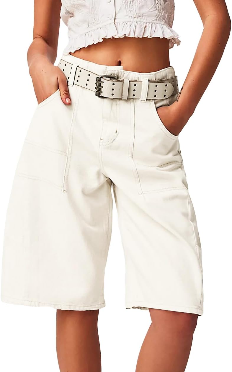 emmiol womens jorts denim shorts y2k vintage baggy mid rise bermuda jeans summer knee length jort short pants white 4