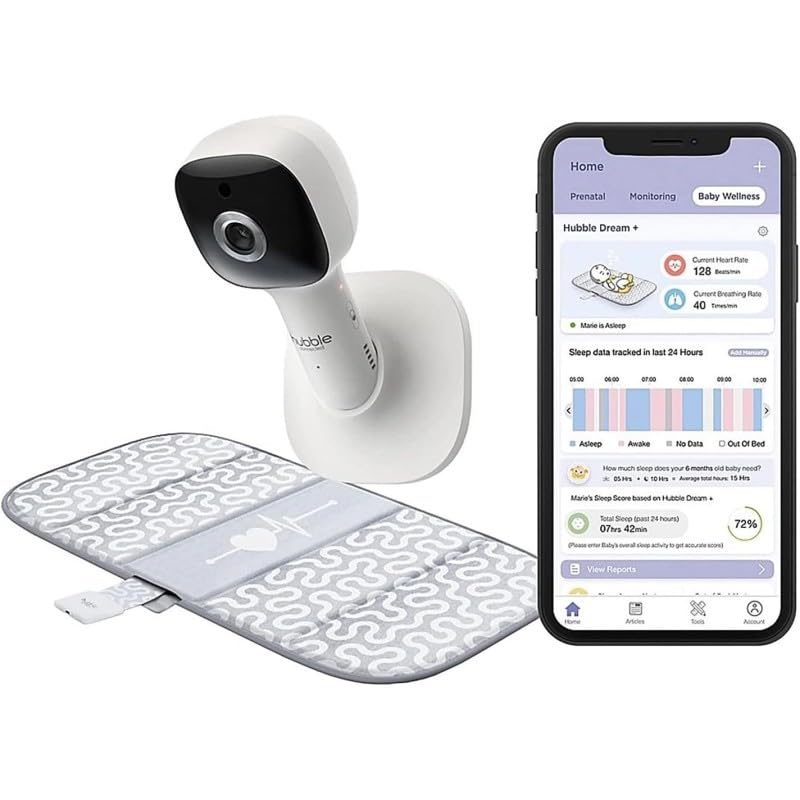 Kiddies Kingdom Hubble Dream+ Video Baby Monitor with Sensor Mat, HD 1080p Camera, WiFi, 7-Colour Night Light, Sleep Trainer