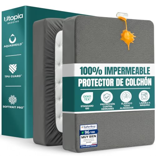 Utopia Bedding Protector Colchón 150 x 200 x 40 cm Impermeable, Certificación Oeko-Tex Funda Colchón, Cubre Colchón Transpirable, Elástico En Todo El Contorno Gris