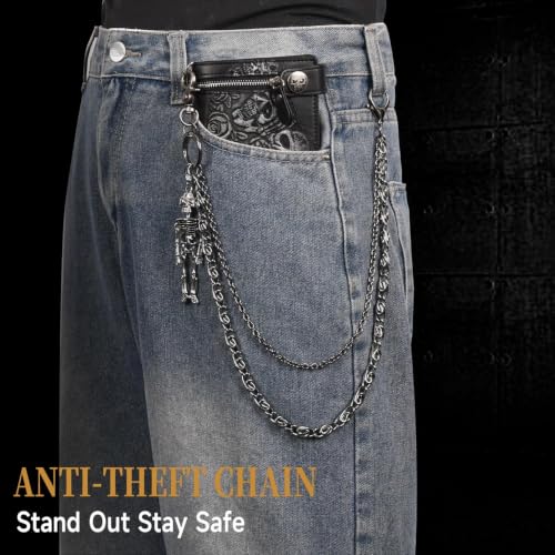 Image of ZEKEE Pants Chain and Wallet Chain for Men Women, Skull & Retro Punk Chain for Jeans, Biker Streetwear Keychain Accessory