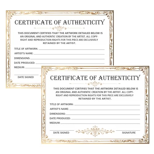 Certificate of Authenticity Certificates,5 x 7 Inch Art Collectible Authentication Premium Certificates for Valuations and Artwork Gifts for Artists Handicraft Worker (12 Pcs)