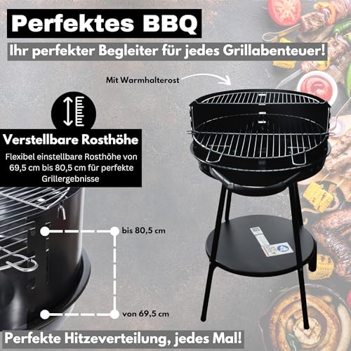 Holzkohlegrill Stahl mit Griffen mobiler BBQ Grill Höhe 83 cm Robuster Kohlegrill & HLKauf-Block (Grill Deluxe 83cm & HLKauf-Block) – Bild 6