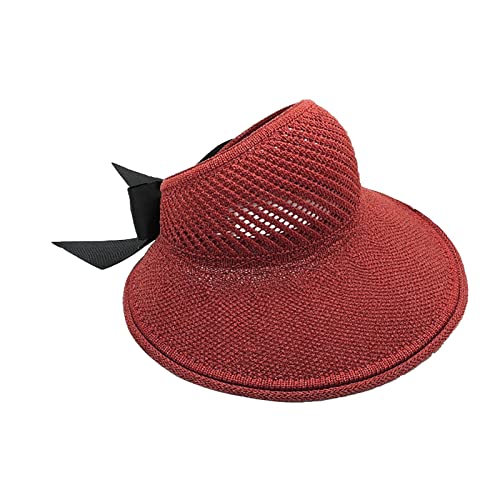 Generisch Sonnenhut Mädchen Cap Faltbare breite Krempe Strohhüte Sonnenblenden für Frauen Schleife Strandhut Wanderhut Sonnenhut (Red, One Size)