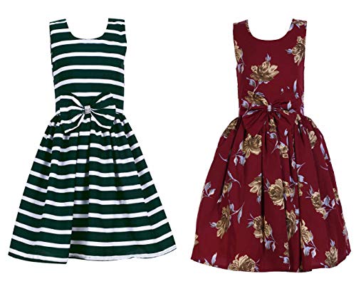 Image of Casual Frock for Baby Girls,Blue Printed and Olive Printed,Pack of 2