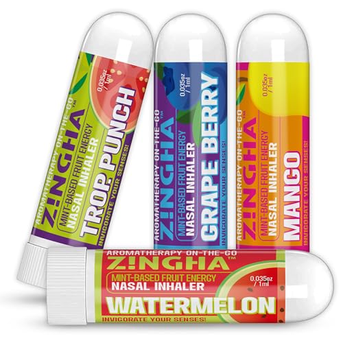 Z!NGHA Natural Aromatherapy Nasal Stick Boost Focus & Enhance Breathing | Portable Sinus Relief & Relaxation Nasal Inhaler Stick | Essential Oil Blend for Stress and Congestion (4PK Fruit Mix)