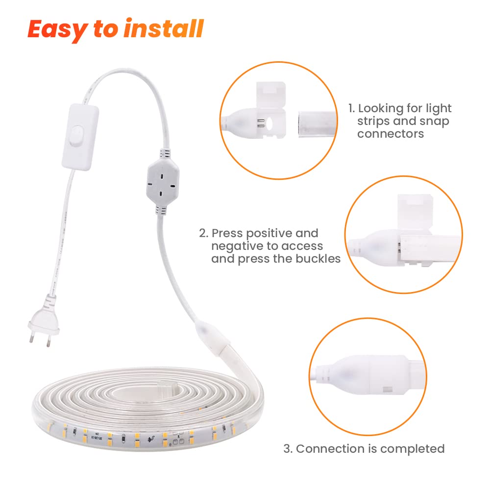 220V Ruban à LED, 120Leds/m Bande LED Etanche, 2832 IP67 Etanche Bande Strip Led (20m, Blanc chaud)