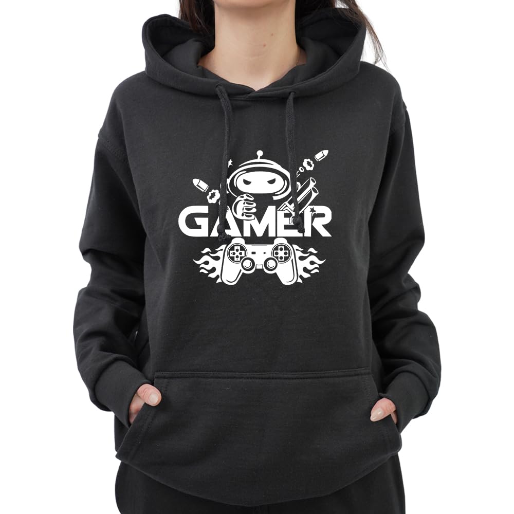 Graphic Impact Funny Gamer Rock On Console Controller Sarcastic Gaming Lovers Gamers Kids Teen Adults Unisex Hoodie(XL, Black)