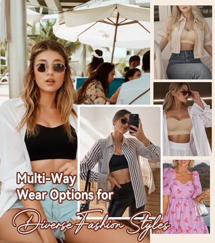 Image of Lemorosy Women's Wireless Bandeau Bra Multiway Bralette Seamless Non-Slip Silicone Comfortable Strapless Tube Top Bra