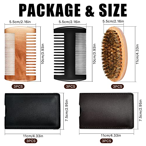 Elesunory 9 Pieces Beard Comb For Men With 6 Pieces Pocket Faux Leather Case, Dual Action Teeth Wooden Beard Comb, Soft Boar Bristle Moustache Comb To Tame And Soften Your Facial Hair #TOP2