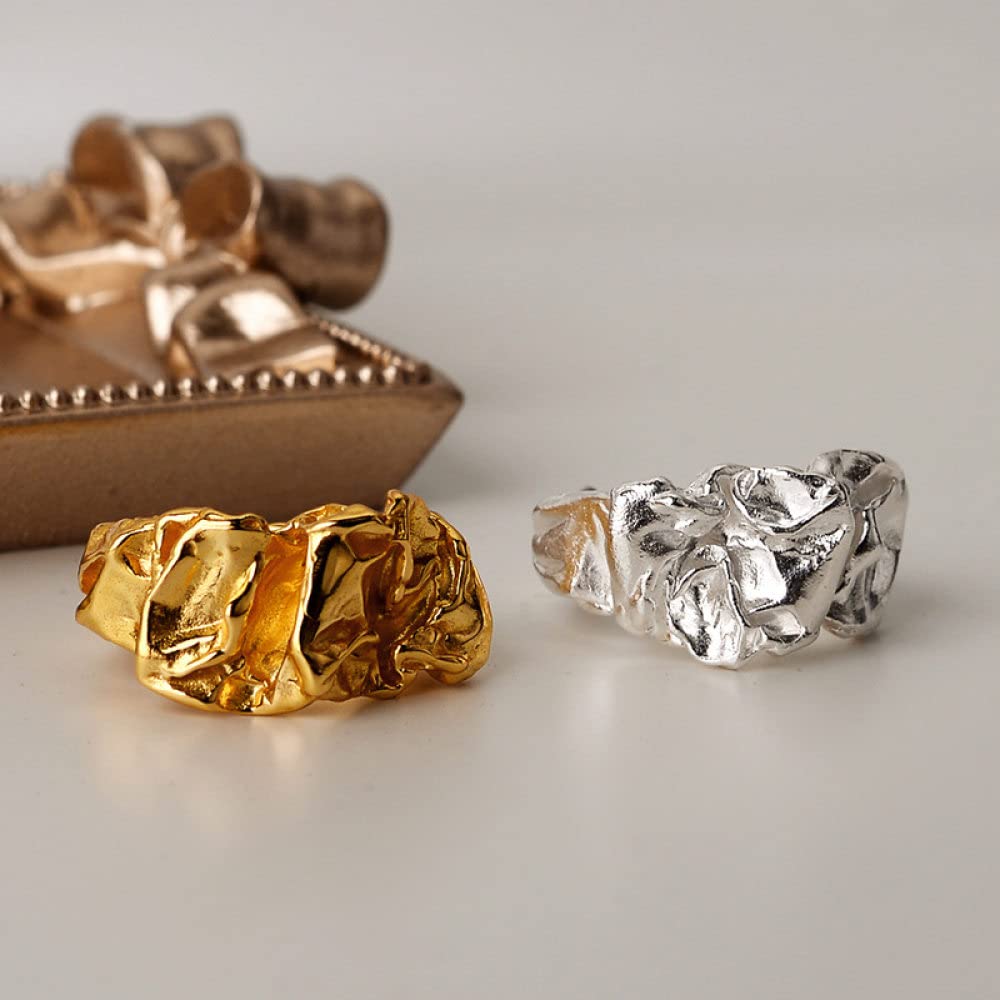 HGJH Anelli d'Argento,Anelli Regolabili per Le Donne Fold Texture Grosso Argento Sterling 925 Punk Anello Dito Indice Anelli di Eternità FEDI Nuziali Anelli di Promessa per Ragazze Signore