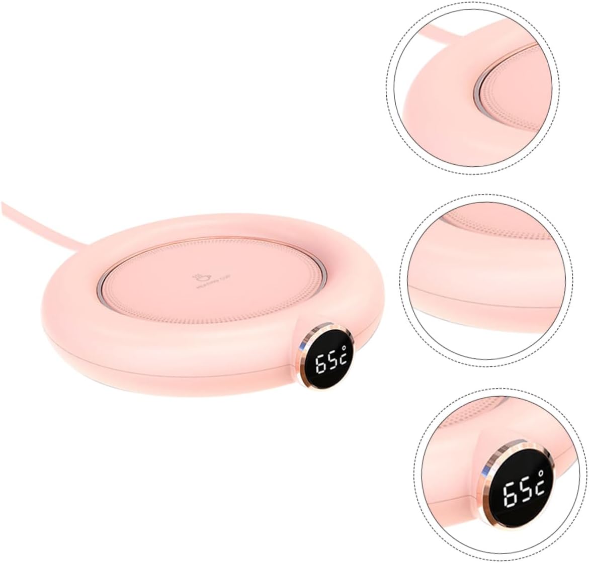 USB Charging Drink Cup Warmer Level Temperature Display Portable Pink Heating Coaster Pad for Coffee Tea Milk Safe Anti-Splash Design Power-Saving Office and Home Use