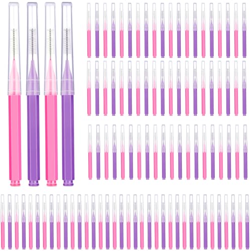 Image of Patelai 100 Pieces Braces Dental Brush for Cleaner Interdental Toothpick Dental Tooth Flossing Head Oral Hygiene Flosser Toothpick Cleaners Tooth Tool(Pink,Purple,Suitable Size)