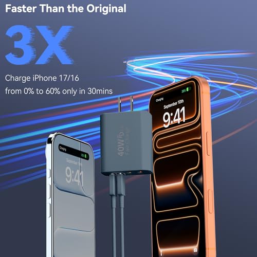 Image of USB C Wall Fast Charger Block, 40W 4-Port Type C Charger Fast Charging Blocks PD Power Charger Adapter+QC 3.0 USB Multiport Charger Brick for Phone 17 /16 /15 /14 /13 /12 Pro Max, Pad, GalaxyS25-Navy Blue