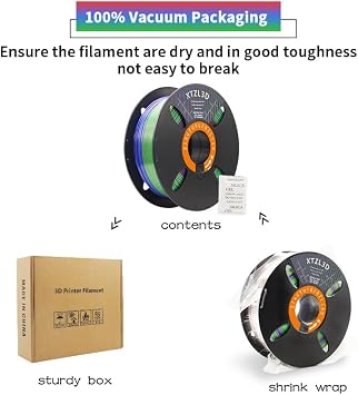 XTZL3D PLA+ 3D Printer Filament, Co-Extruded Tri-Color (Red Blue Green), 1.75 mm 3-Color Silk Filament for Fast Printing, Compatible with Most FDM Printers, 1000 g (2.2 lbs) Accuracy +/-0.02 mm