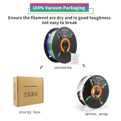 XTZL3D PLA+ 3D Printer Filament, Co-Extruded Tri-Color (Red Blue Green), 1.75 mm 3-Color Silk Filament for Fast Printing, Compatible with Most FDM Printers, 1000 g (2.2 lbs) Accuracy +/-0.02 mm - Image 6