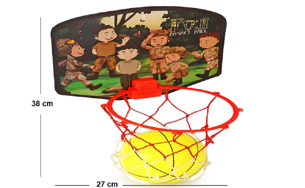 Image of Asian Portable Plastic Basketball with Hoop for Kids Multicolor (Foji Theme)
