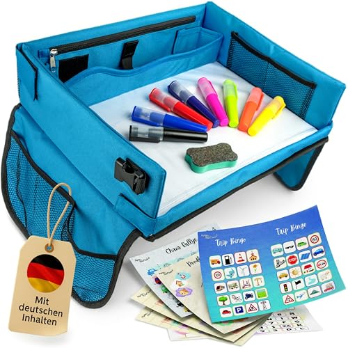 Mamas Reise Hacks Reisetisch Auto Kinder [mit Tablet-Stopper & Autospielen] für Rücksitz & Autofahrt Kindertisch Spieltisch Knietablett Maltisch Organizer Zubehör