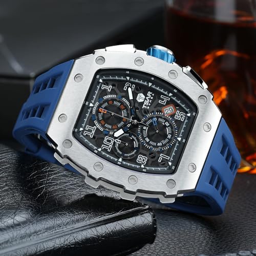 Image of Tsar Bomba Mens Watches Quartz Wristwatch for Men Waterproof 50M Analog Luxury Tonneau Chronograph Calendar Date Men's Dress Business Work Watch Gift for Men