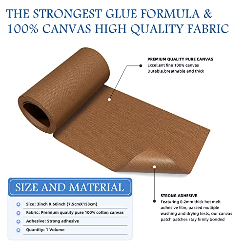 Image of KING MOUNTAIN Canvas Iron on Patch,3 inchx60 inch,Waterproof 100% Cotton Fabric Repair Patch,Used for Various Sofa,Tent,Clothes,Seats,Suitcases (Brown)