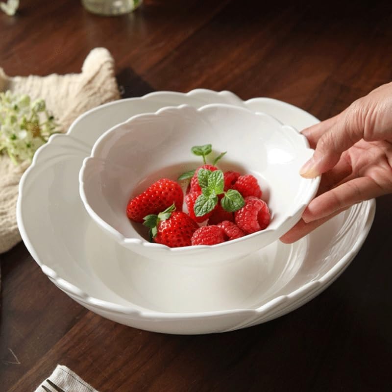 Petal Shaped Ceramic Household Soup Bowls Salad White Restaurant Hotel Tableware