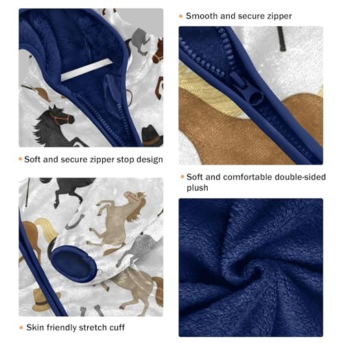 Horse Riding Pattern Toddler Fleece Jacket Girl Boys Hooded Fleece Jacket Coat Warm Outwear Zip-up 3-10T3