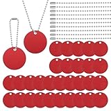PATIKIL 30 etiquetas de metal con forma redonda, etiquetas de aluminio para mascotas, con cadena de perlas, grabado láser, espacios en blanco para manualidades, decoración de manualidades, color rojo