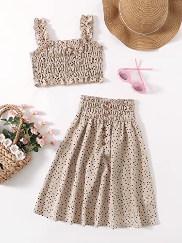 Image of Toddler Little Girl Sleeveless Sling Top Ruffle Trim Polka Dot Skirt 2Pcs Summer Outfits Set 1-2T, Khaki