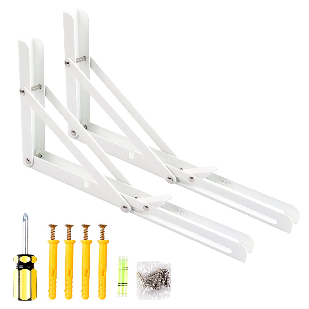 Oudtinx 2PCS Folding Shelf Brackets,Heavy Duty Triangle Shelf Bracket for Bench Table,Wall Mounted Standing Shelf Brackets for Saving Place,Multi Size