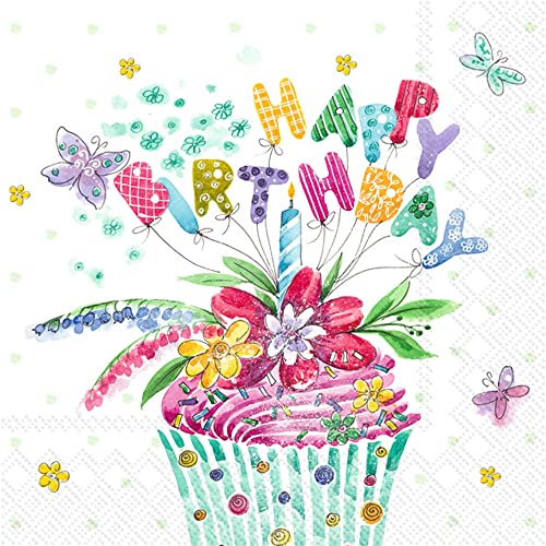 IHR Ideal Home Range Cocktail Napkins Disposable 3-Ply Paper Party Napkin Pack 5 x 5 Birthday Cupcake 20-Count