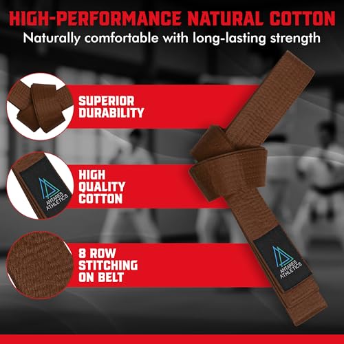 Antares Athletics Rank Belts for Martial Arts, Karate, Aikido, Taekwondo, Judo | Premium Cotton | Strong & Vibrant Colors (Brown, 180cm)