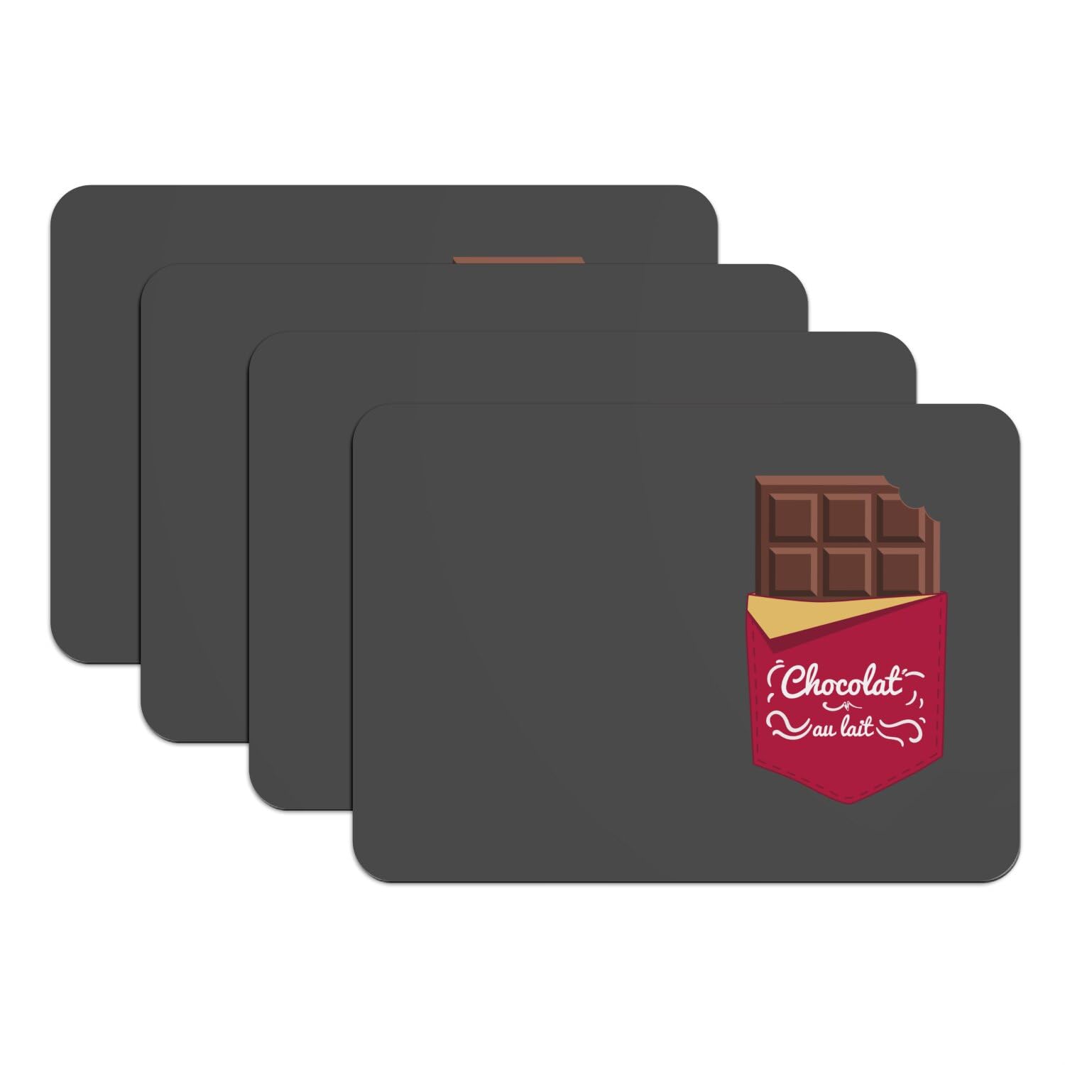 Sets de table caoutchouc noir grand format chocolat au lait x4