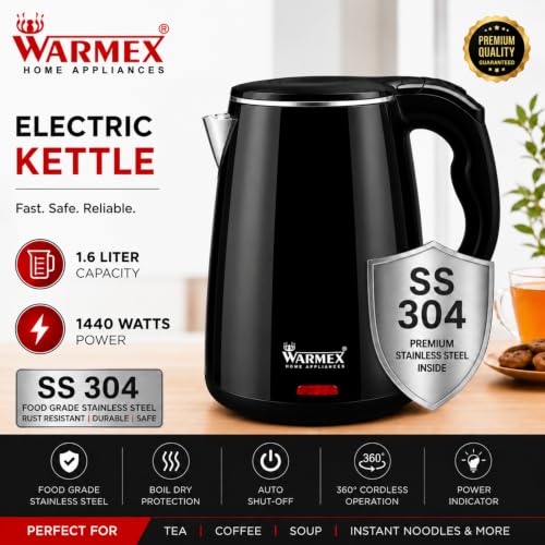 Image of Warmex 1.6 Ltr Premium Double Wall Electric Digital Kettle | 1500 Watts, Touch Sensitive Panel, Cool Touch Feature, Auto Shut-off, 2 Year Warranty
