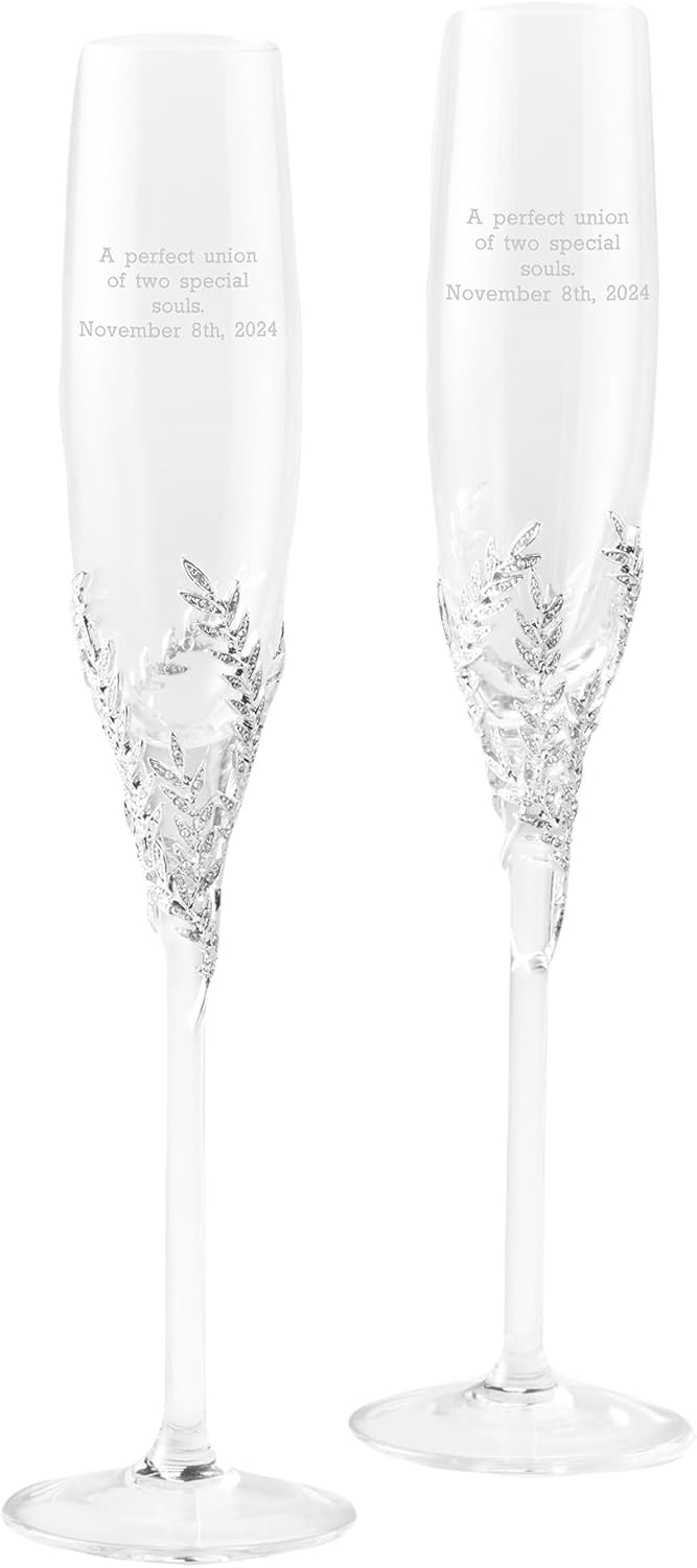 THINGS REMEMBERED Engraved Personalized Athena Wedding Engagement Pavé Champagne Flutes, Set of 2, Gift Box Included (Free Customization)