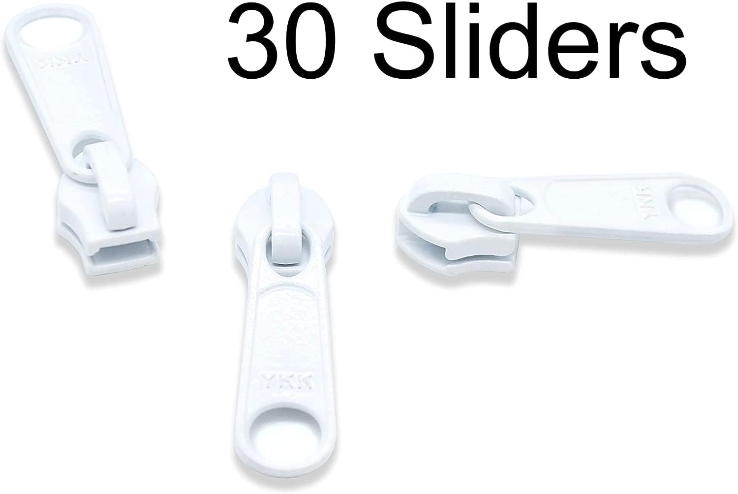 YKK 15 Yards Nylon Coil Chain Zipper Replacement (Color White) 4.5 with 30 Fancy Long Pull Sliders, to Create Your Own Stunning Zippers-100% Made in USA