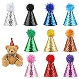 Quilax 10 Stück Party Hüte für Kuscheltiere,Mini Partyhüte Geburtstag,Bunte Partyhüte,Kegel Party Hüte mit Pompons,Haustiere,für Geburtstagsfeiern,Foto-Shootings,Feste