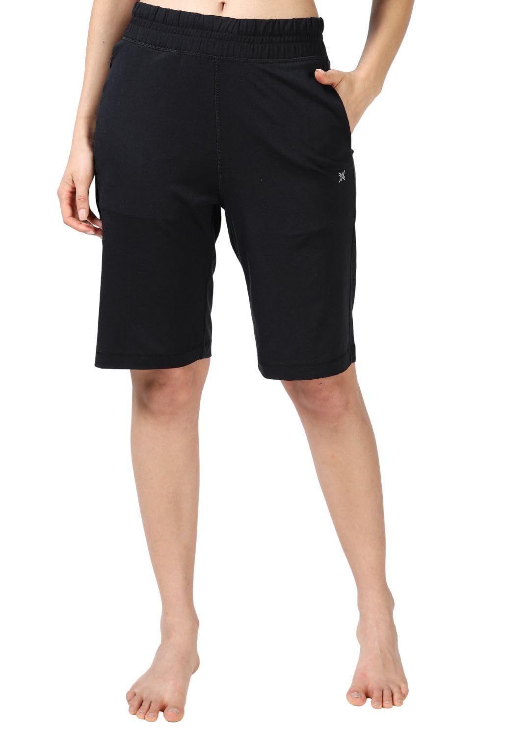 lavos Women Bamboo Cotton Shorts, Knee Length Casual Home Indoor Mid Waist Loose Fit Half Pant with Pocket & Zipper for Travel, Daily Activities & Summer Wear Shorties-picture-47