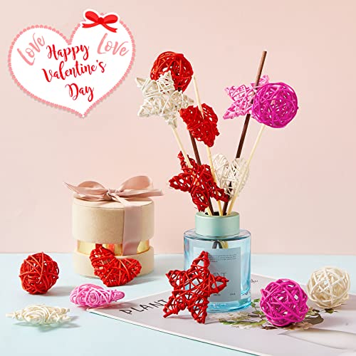 Mtlee 36 Pieces Valentine's Day Wicker Rattan Hearts Diy Heart Vase Filler Craft Rattan Balls Bowl Wicker Decorative Hearts Star Rattan Balls Decoration Hanging For Table Wedding Party Decor Ornament #TOP6