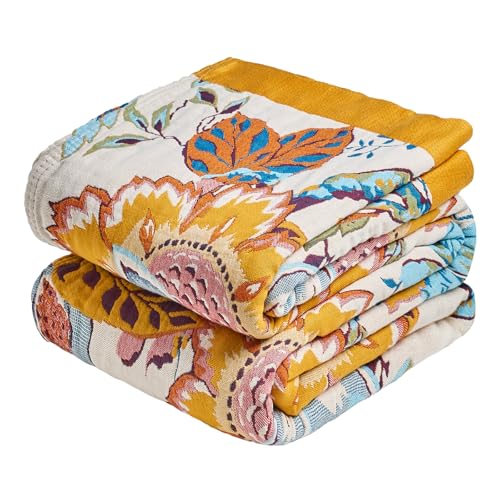 Image of MSGKV Boho Throw Blanket 90 inchx90 inch Fall Cotton Floral Blanket for Couch