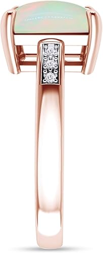 Miniatura 3 de Anillo de compromiso de oro de 14 quilates sobre plata de ley con piedras preciosas de ópalo blanco natural de corte princesa de 0.315 in y diamante