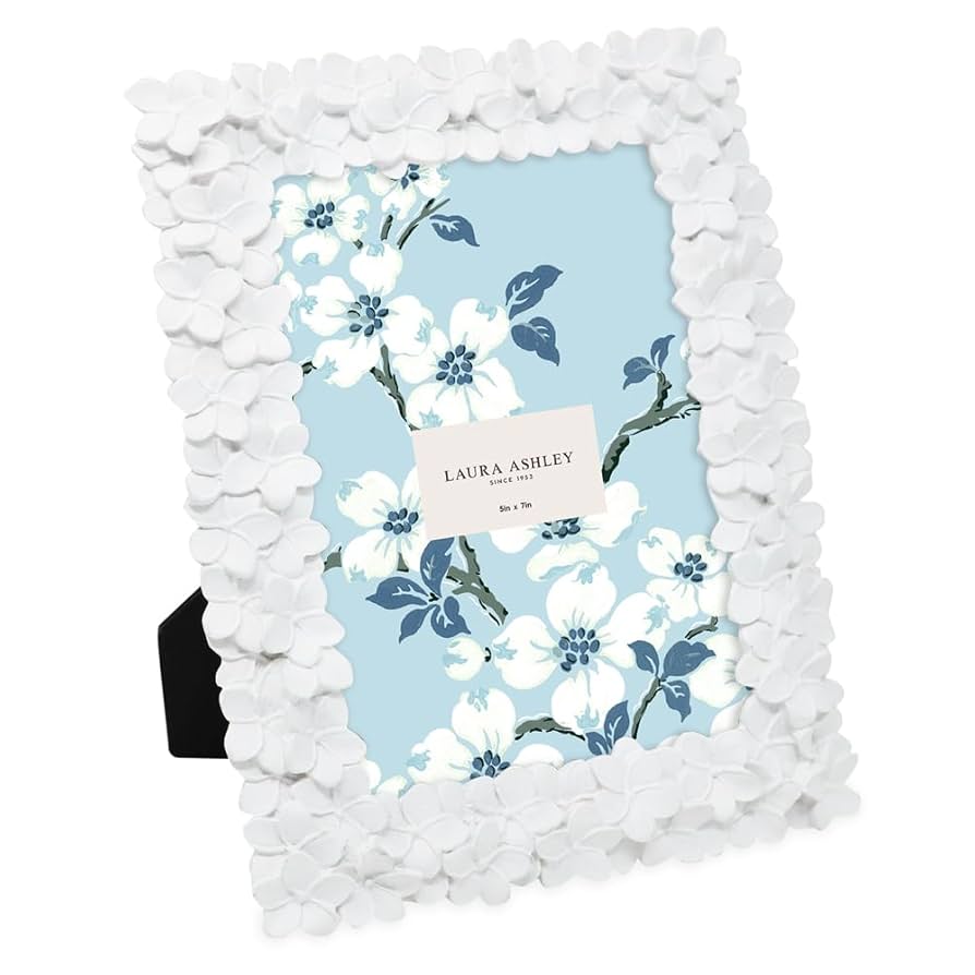 ブルーフレーム　淡斑入り Amazon.co.jp: Laura Ashley 5x7 ホワイトフラワー テクスチャー