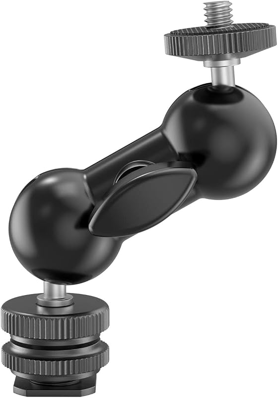 Double Ball Head Adapter with Shoe Mount - 1135 | Multi-Function Double Ball Head for Angle Adjustment, Cold Shoe Mount & 1/4" Screw for Monitor/LED Light/Microphone