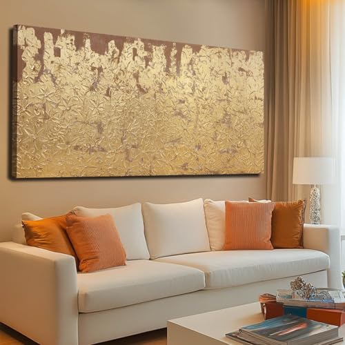 Image of VAYIMDH Modern Canvas Wall Art Wall Decorations for Bedroom Floral Wall Painting 24 inchx48 inch Gold Foil Hand Painted Pictures for Kitchen