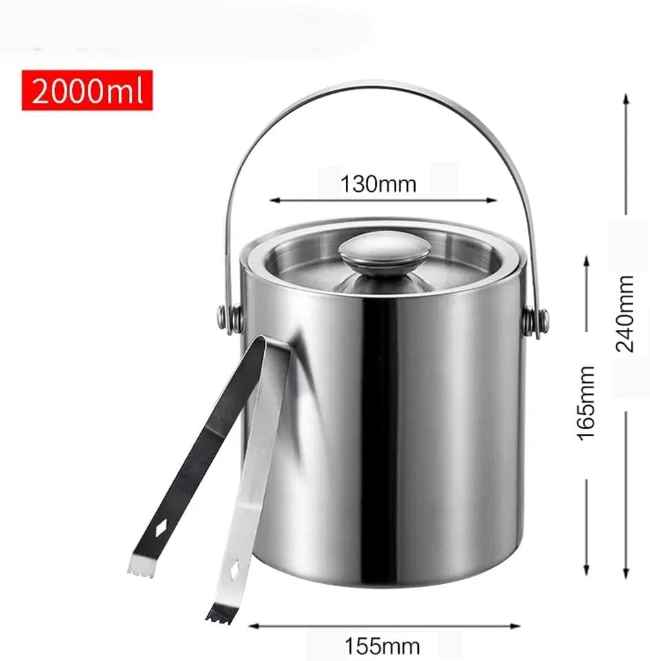 Ice Bucket Stainless Steel Ice Cube Barrel Cold Beer Barrel Double-layer Large-capacity Sealed Insulation Barrel Bar Commercial Champagne Barrel Ice Buckets For Parties(Small)