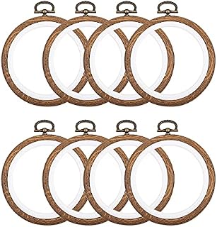 8 Pcs/set Mini Embroidery Hoops 3 Inch Round Imitated Wood Plastic Display Frame Reusable Circle Cross Stitch Hoop Ring for Art Craft Sewing and Hanging Ornaments Home Decor