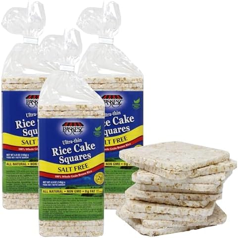 Salt Free Rice Cakes Unsalted - Ultra Thin Rice Cakes - Whole Grain Brown Rice Cakes - Fat Free, Non GMO, Gluten Free Rice Cakes - Low Calorie Snacks - All Natural - 3 Pk