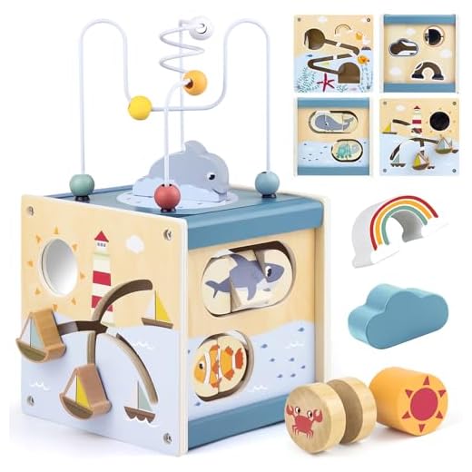 Wooden Activity Cube Montessori Toys for 1 Year Old Toddlers 12 Months + Toddler Learning Toys 1-3 Boys Girls Baby Sensory Interactive Birthday Gift