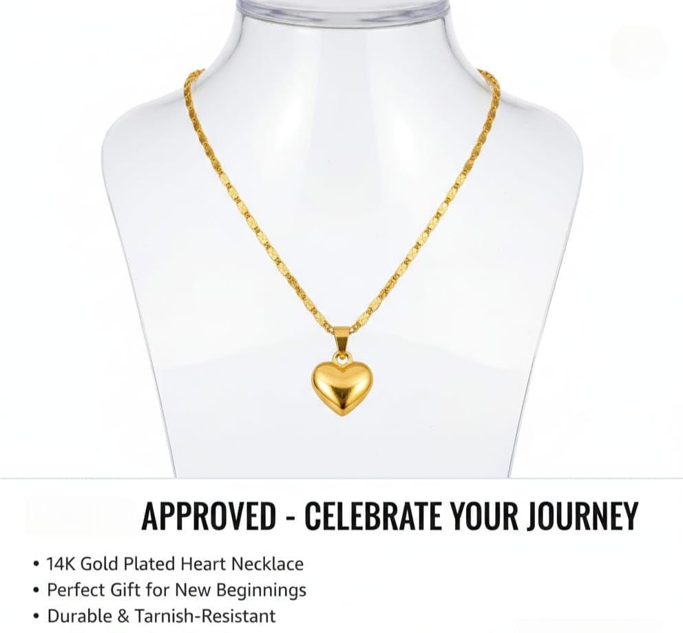 Image of Heart Pendant Necklace for Women & Girls Gold Plated Chain Necklace, Stylish Love Heart Locket Pendant Jewellery, Fashion Necklace, Anniversary Birthday Gift for Wife Girlfriend