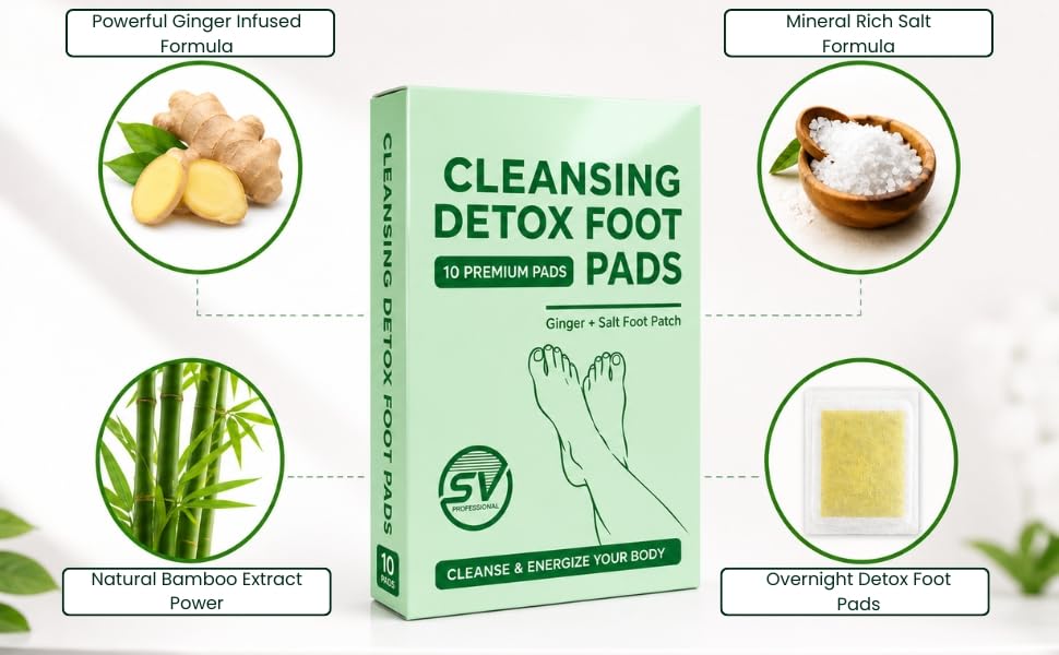 Image of Detox Foot Pads with Bamboo Vinegar, Ginger and Salt Formula, Natural Ingredients, Sleep Aid, Pain Relief, Acupoint Micro-Massage, 10 Pads